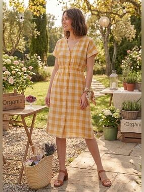 NWOT Pact Coastal Daily Organic Cotton Double Gauze Gingham Dress XXL FLAWED